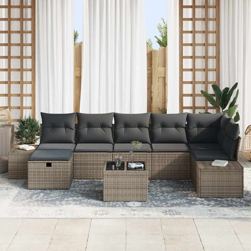 Conjunto de sofá de jardín con cojín 8 pcs Gris ratán sintético