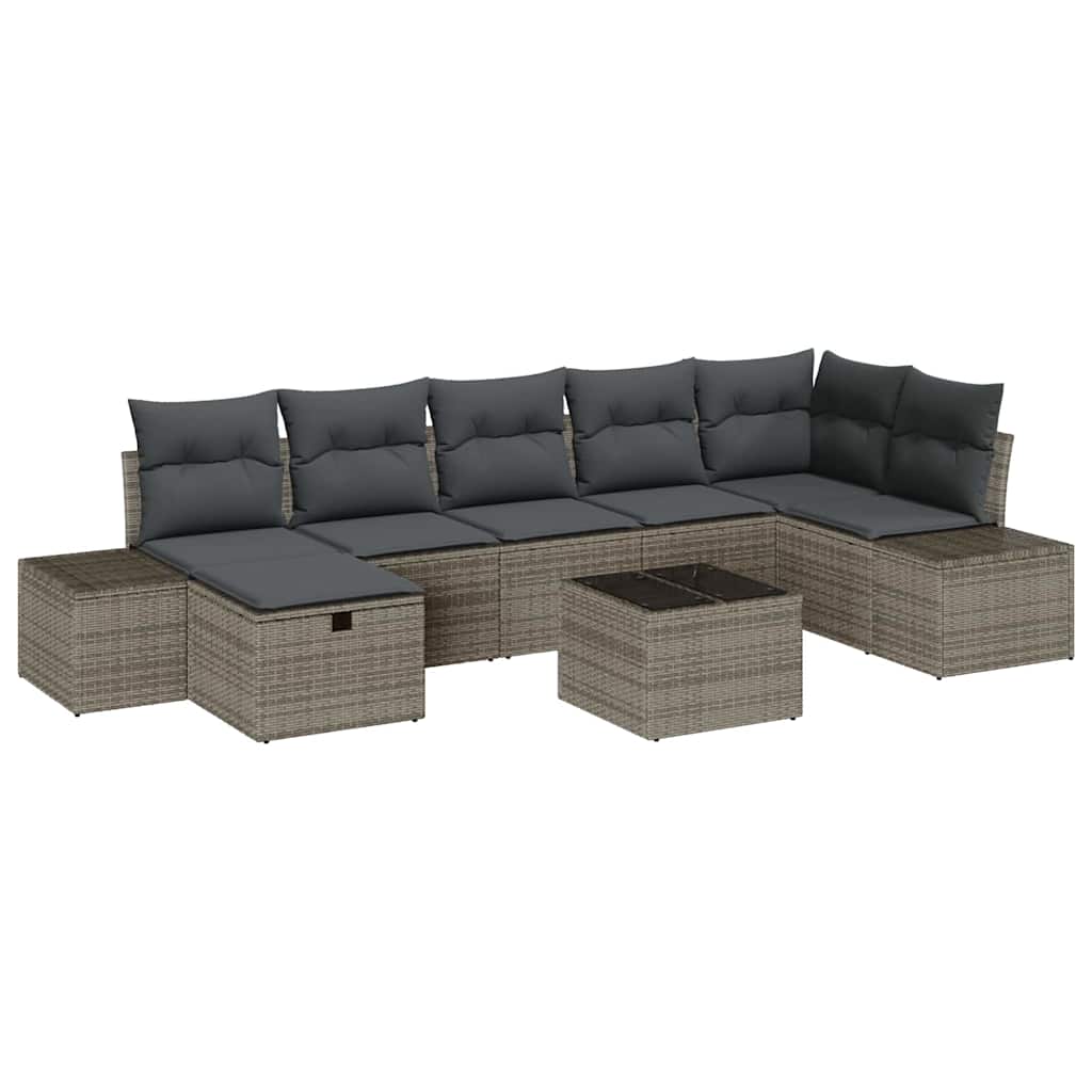 Conjunto de sofá de jardín con cojín 8 pcs Gris ratán sintético
