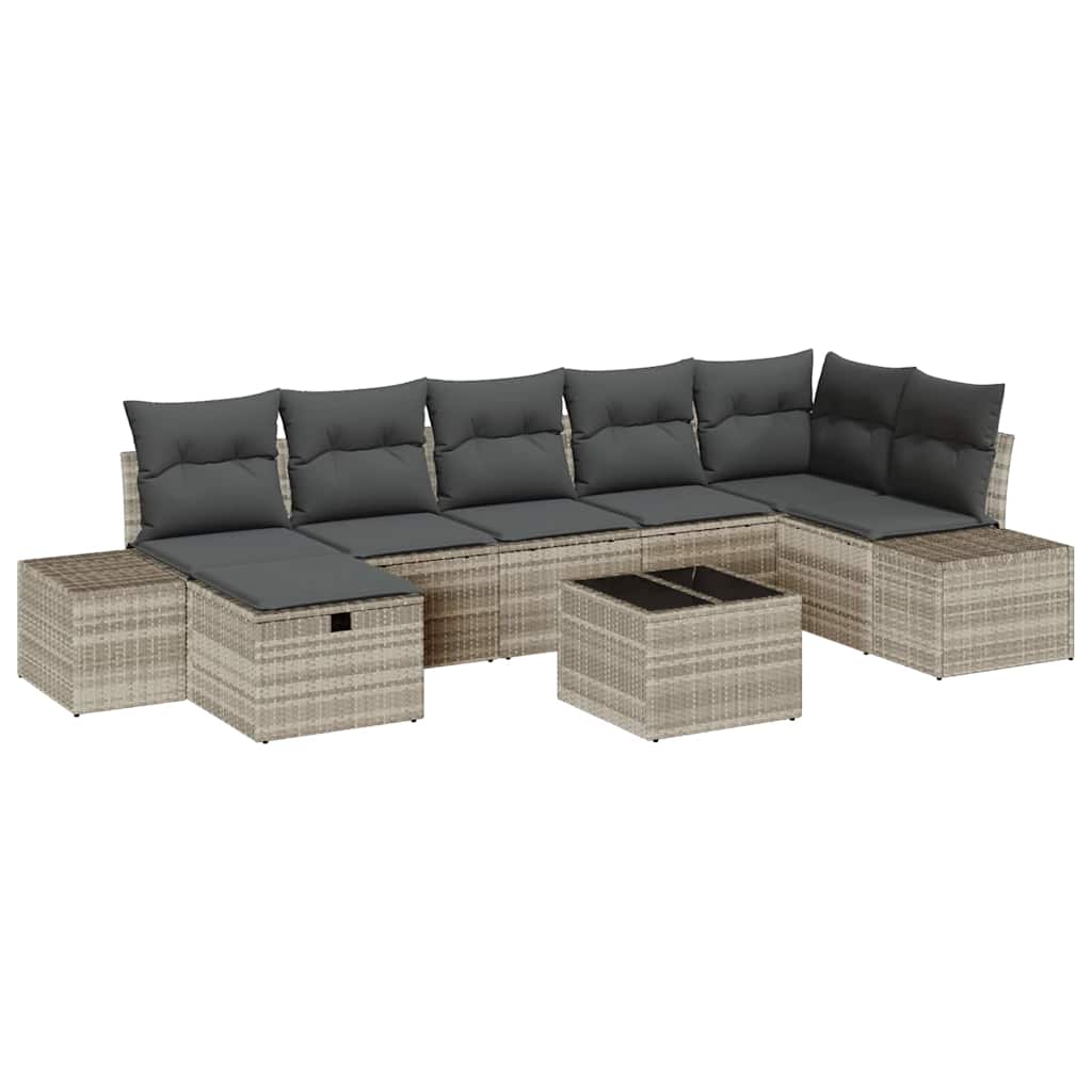Conjunto de sofá de jardín 8 pcs Gris Claro ratán sintético