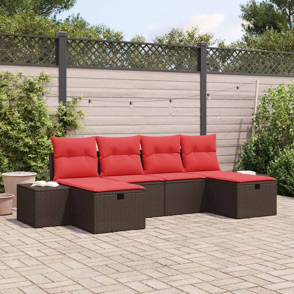 Conjunto de sofá de jardín 6 pcs Marrón ratán sintético