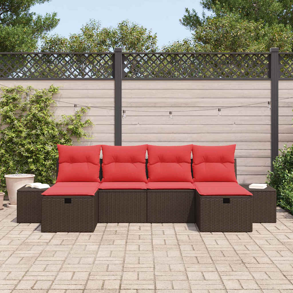 Conjunto de sofá de jardín 6 pcs Marrón ratán sintético