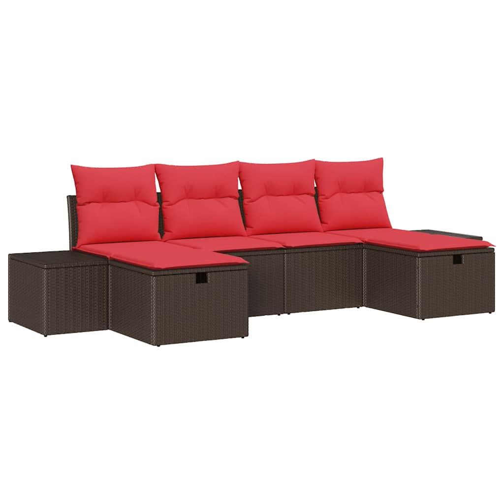 Conjunto de sofá de jardín 6 pcs Marrón ratán sintético