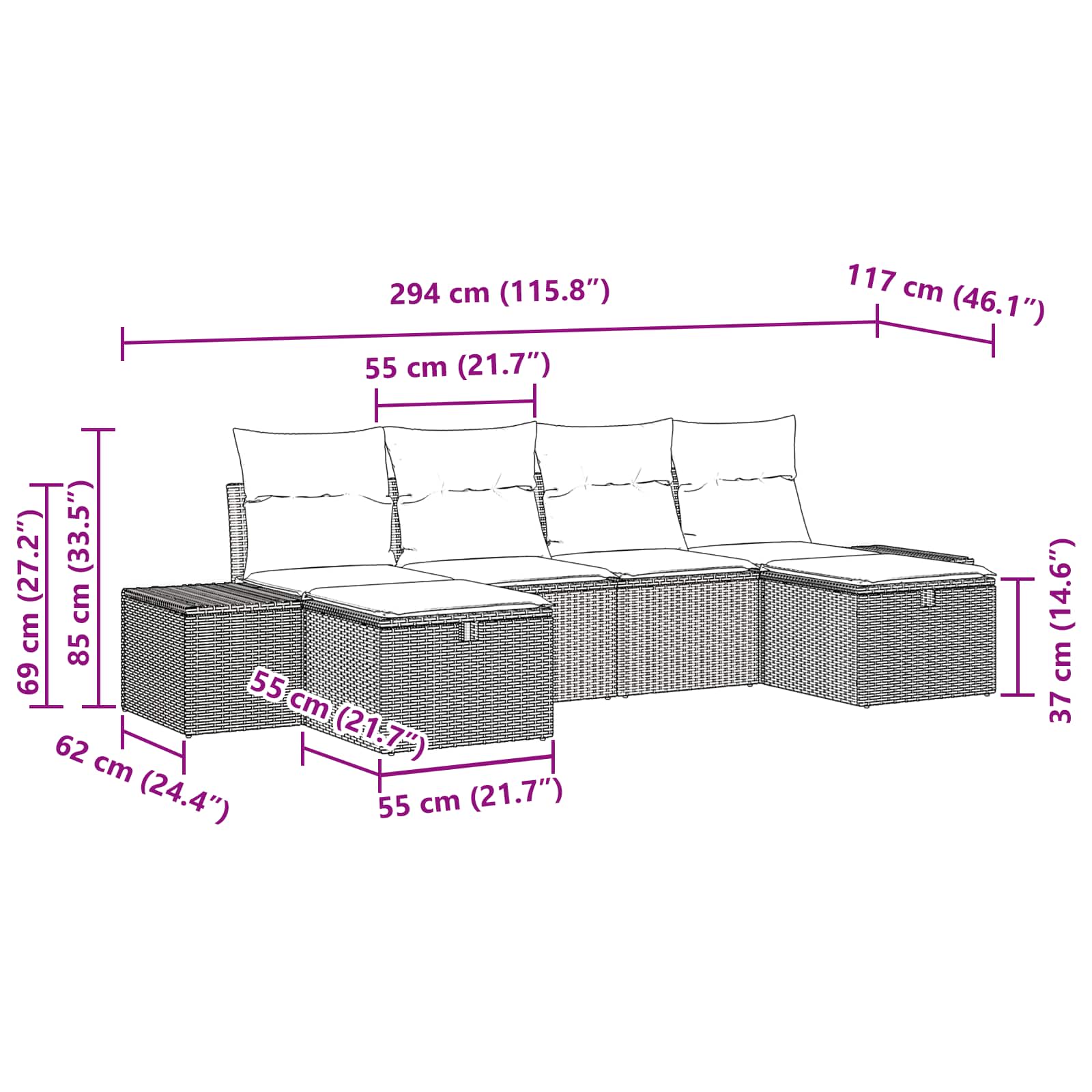 Conjunto de sofá de jardín 6 pcs Marrón ratán sintético