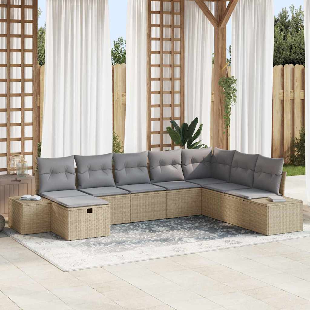Conjunto de sofá de jardín 8 pcs Beige ratán sintético