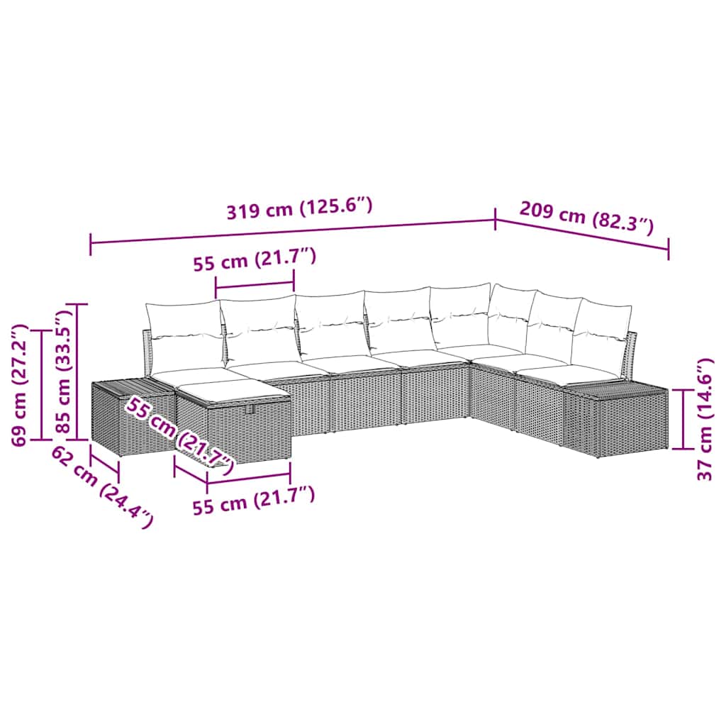 Conjunto de sofá de jardín 8 pcs Beige ratán sintético