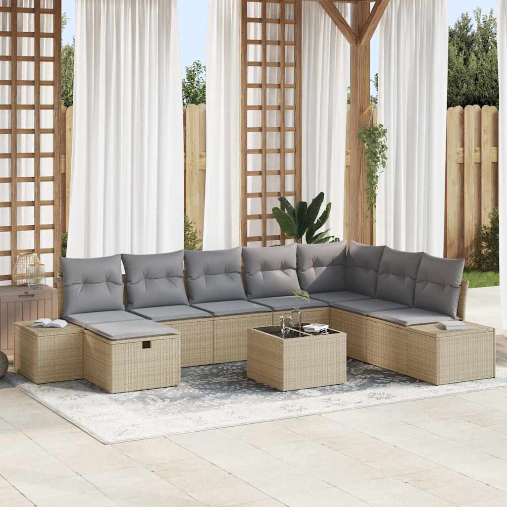 Conjunto de sofá de jardín 8 pcs Beige ratán sintético