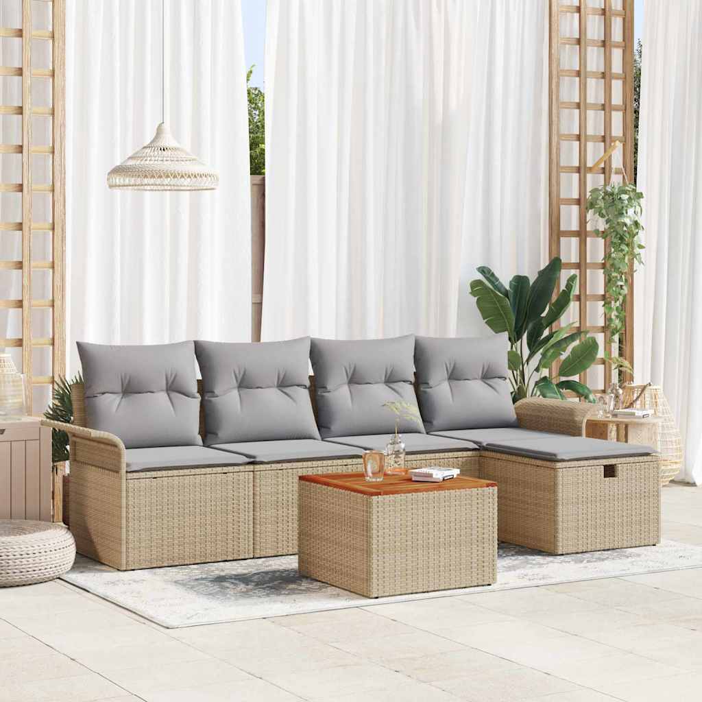 Conjunto de sofás de jardín 6 pcs Beige ratán sintético