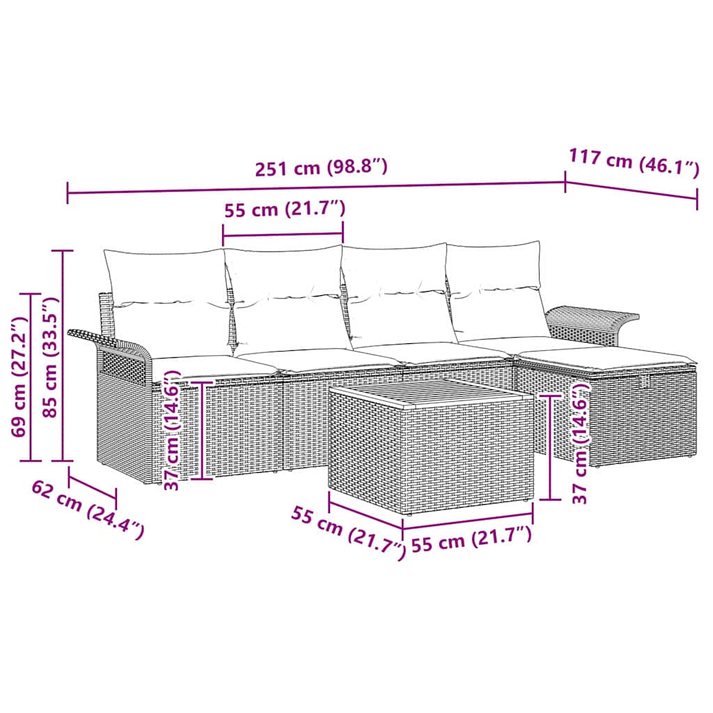 Conjunto de sofás de jardín 6 pcs Beige ratán sintético