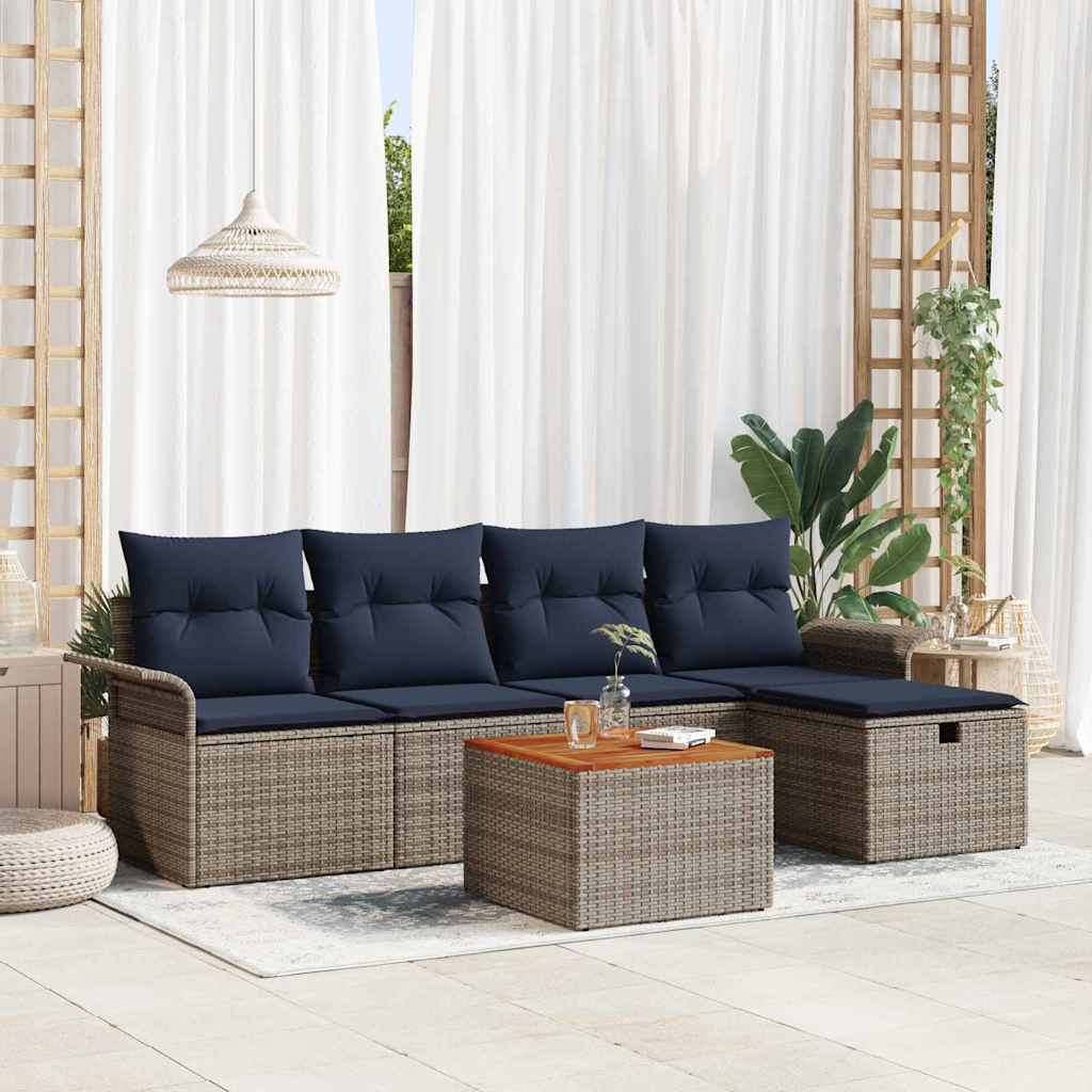 Conjunto de sofás de jardín 6 pcs Gris ratán sintético