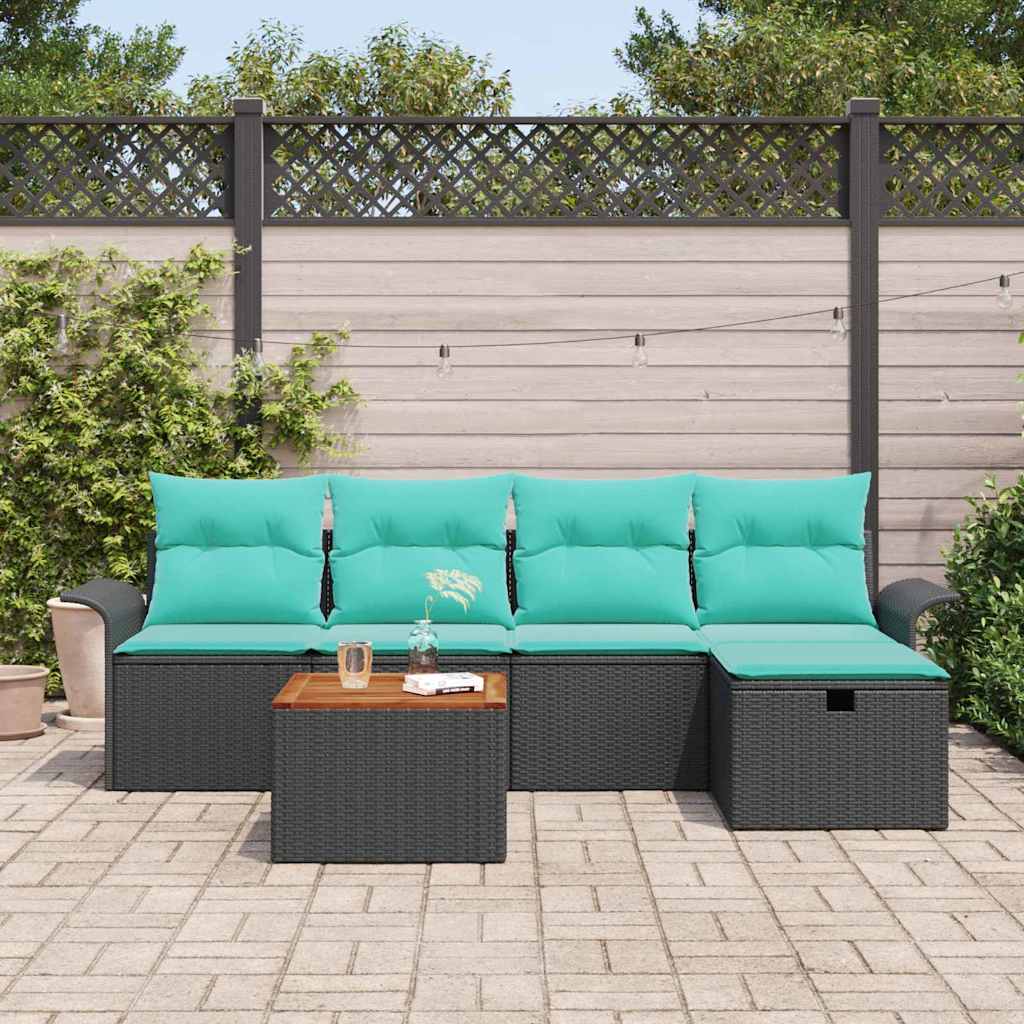 Conjunto de sofás de jardín 6 pcs Negro ratán sintético