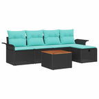 Conjunto de sofás de jardín 6 pcs Negro ratán sintético