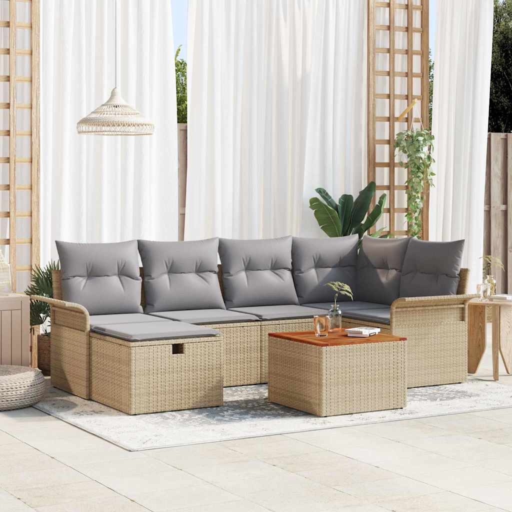 Conjunto de sofás de jardín 7 pcs Beige ratán sintético