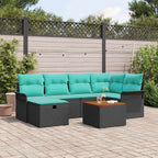 Conjunto de sofás de jardín 7 pcs Negro ratán sintético