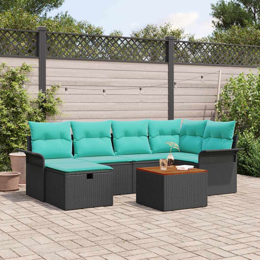 Conjunto de sofás de jardín 7 pcs Negro ratán sintético
