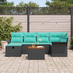 Conjunto de sofás de jardín 7 pcs Negro ratán sintético
