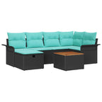 Conjunto de sofás de jardín 7 pcs Negro ratán sintético