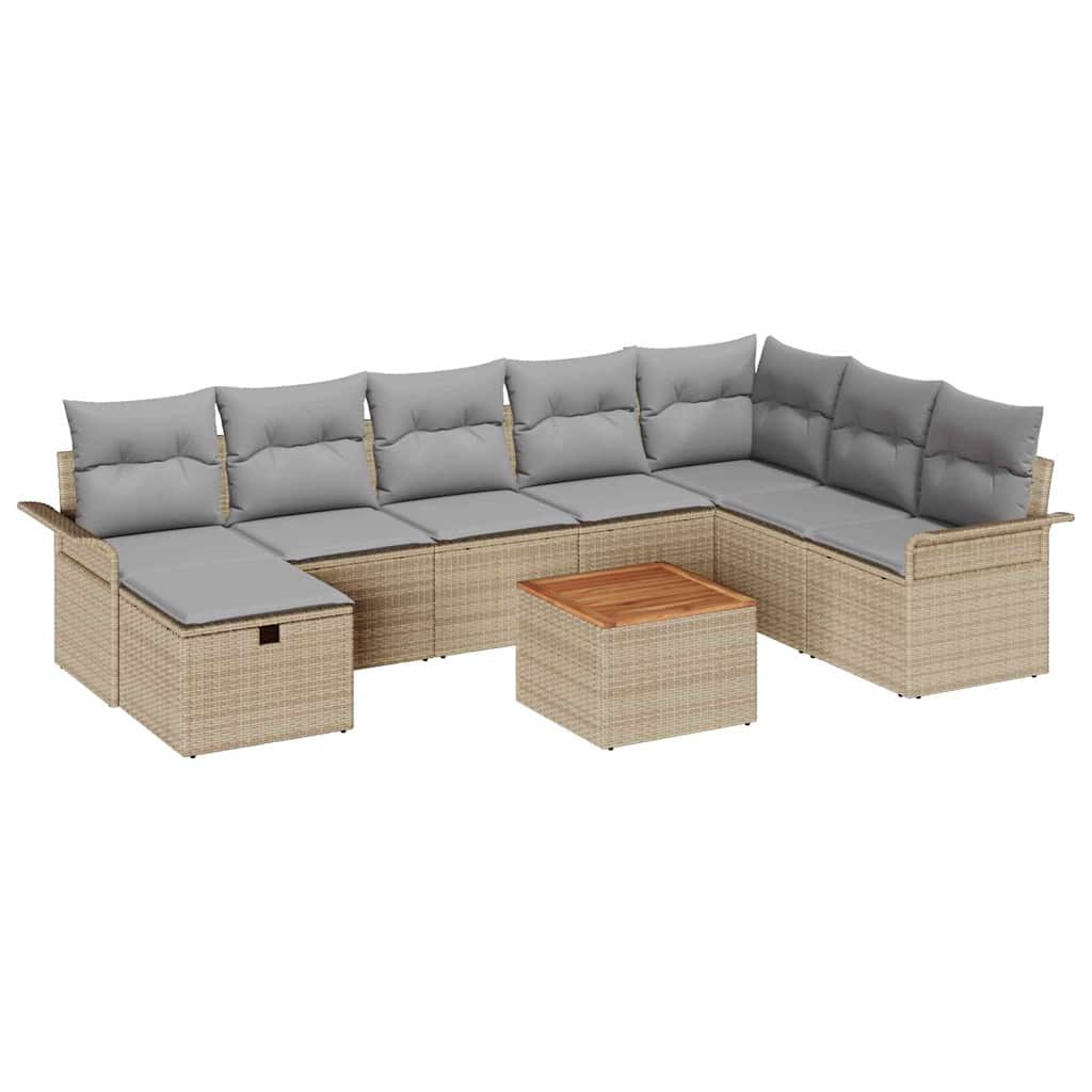 Conjunto de sofás de jardín 9 pcs Beige ratán sintético