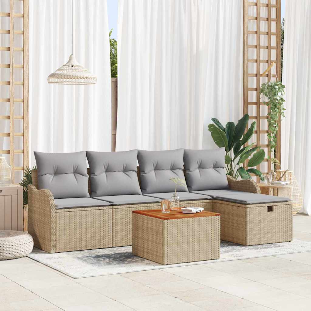 Conjunto de sofás de jardín 6 pcs Beige ratán sintético