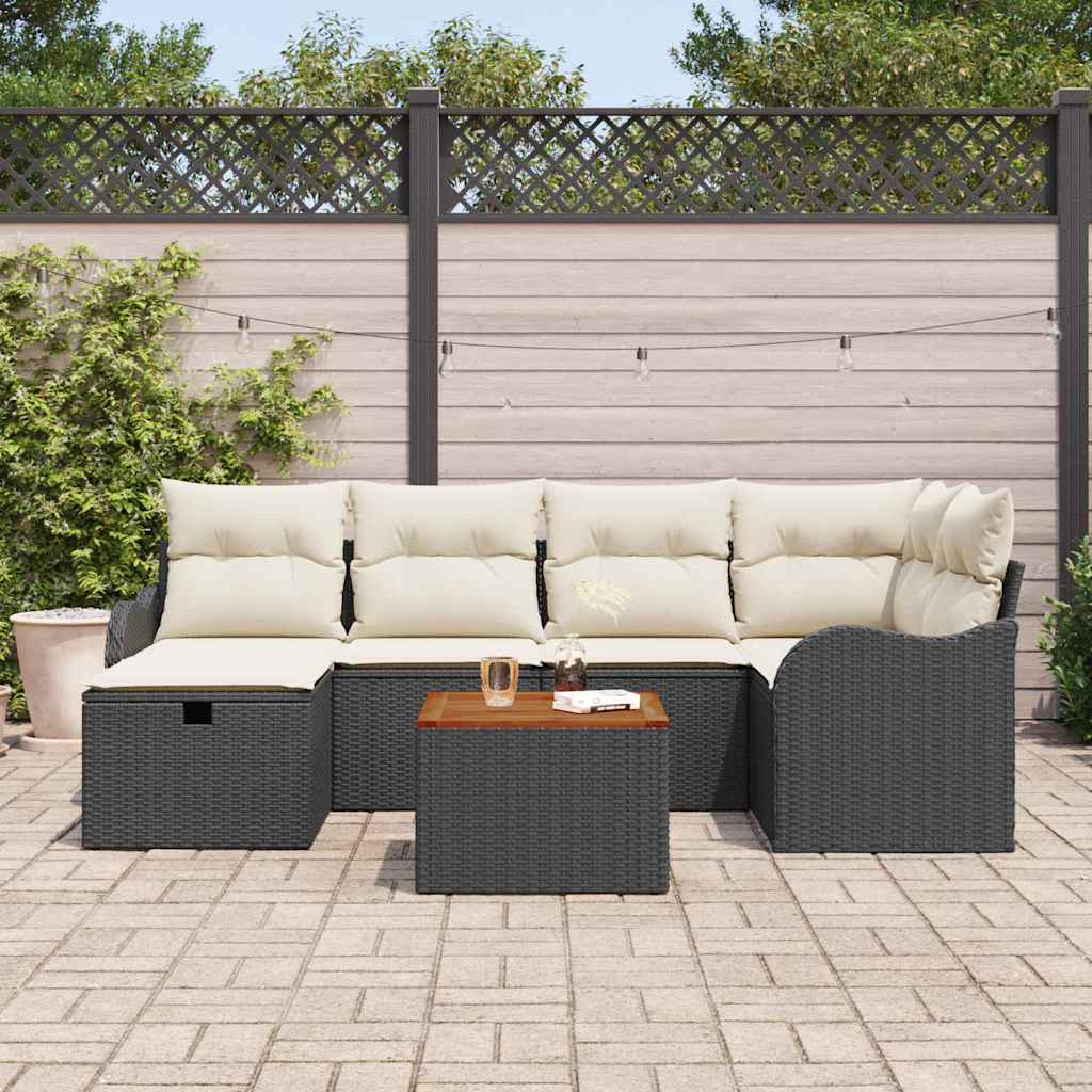 Conjunto de sofás de jardín 7 pcs Negro ratán sintético