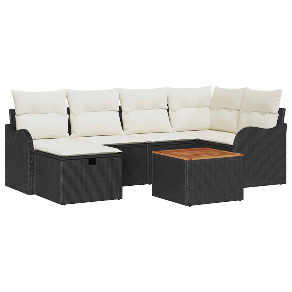 Conjunto de sofás de jardín 7 pcs Negro ratán sintético