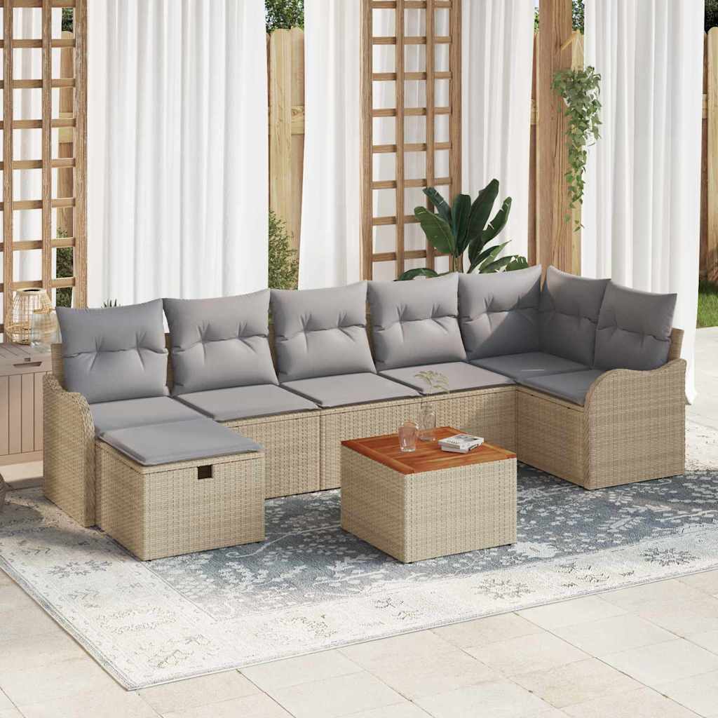Conjunto de sofás de jardín 8 pcs Beige ratán sintético