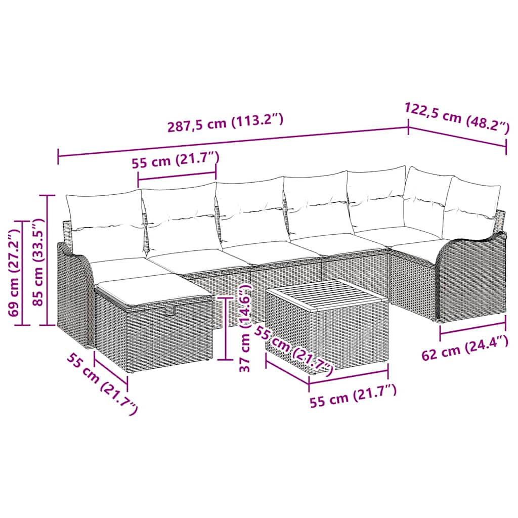 Conjunto de sofás de jardín 8 pcs Beige ratán sintético