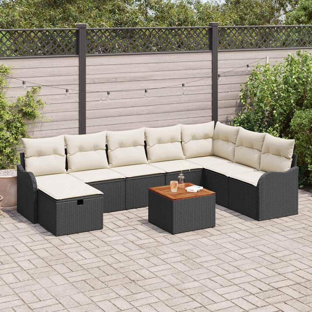 Conjunto de sofás de jardín 9 pcs Beige ratán sintético
