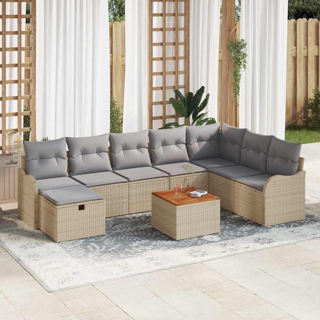 Conjunto de sofás de jardín 9 pcs Beige ratán sintético