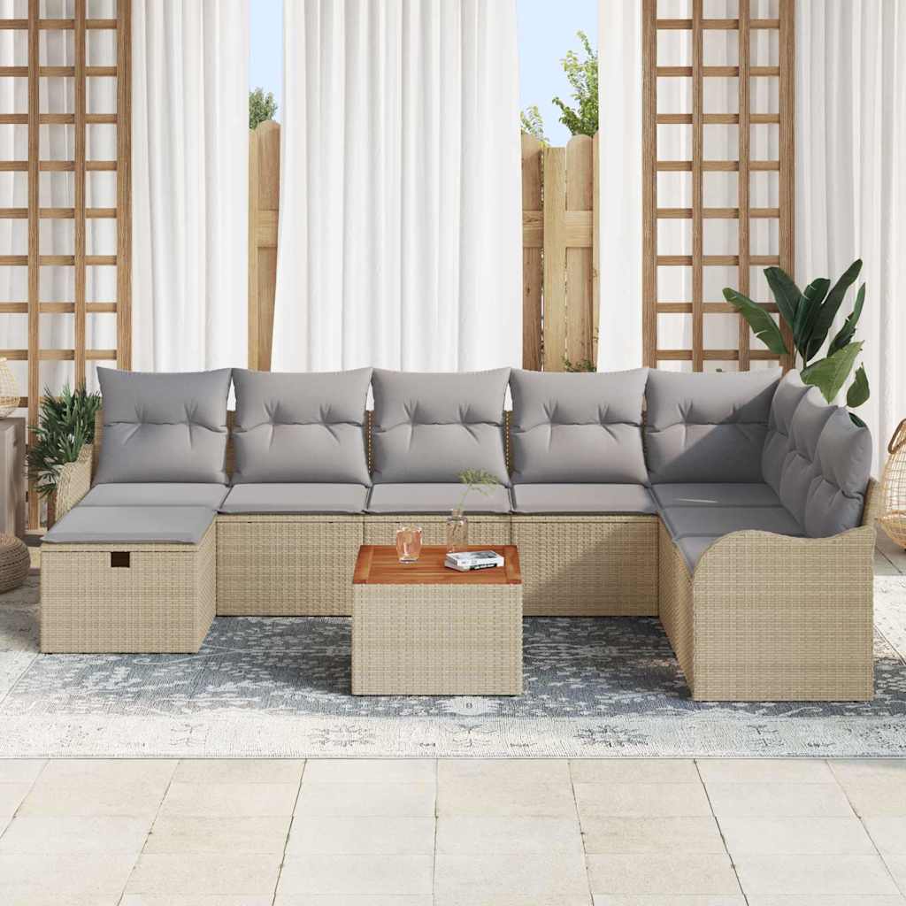 Conjunto de sofás de jardín 9 pcs Beige ratán sintético