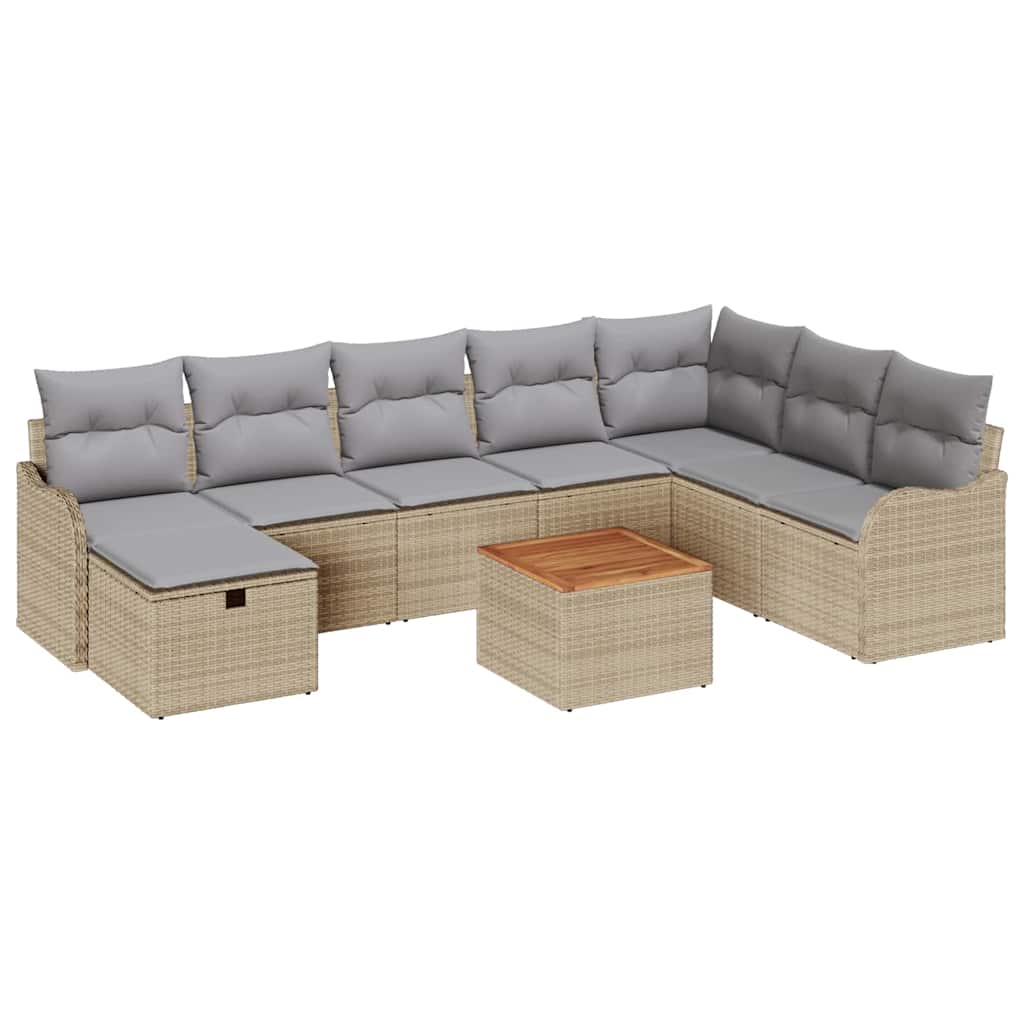 Conjunto de sofás de jardín 9 pcs Beige ratán sintético