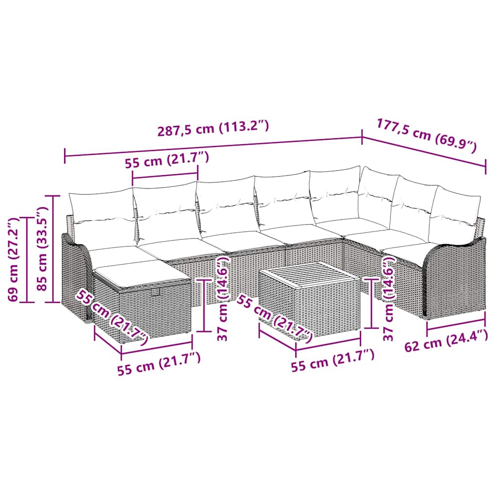 Conjunto de sofás de jardín 9 pcs Beige ratán sintético