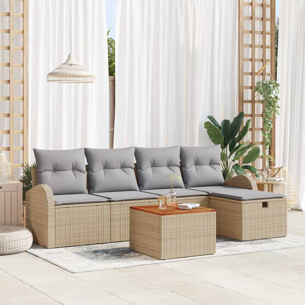Conjunto de sofás de jardín 6 pcs Beige ratán sintético