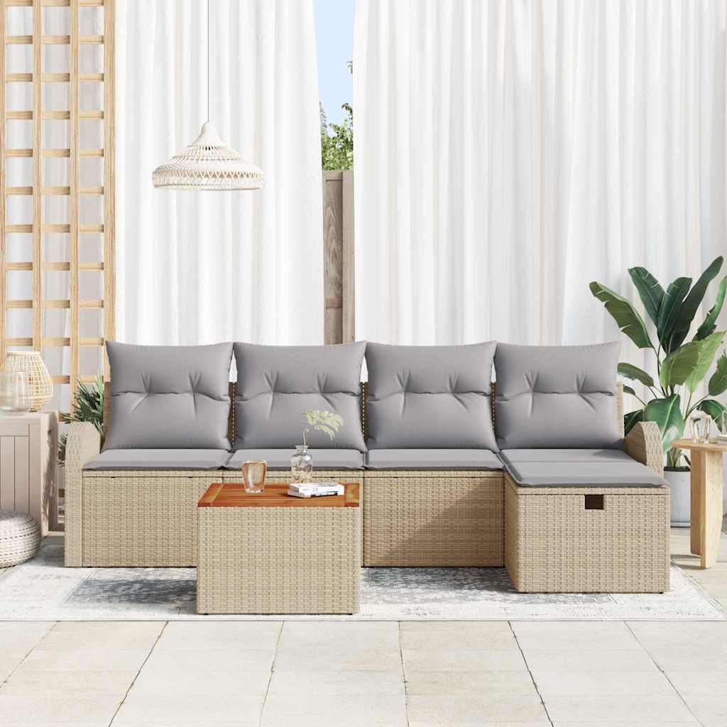 Conjunto de sofás de jardín 6 pcs Beige ratán sintético