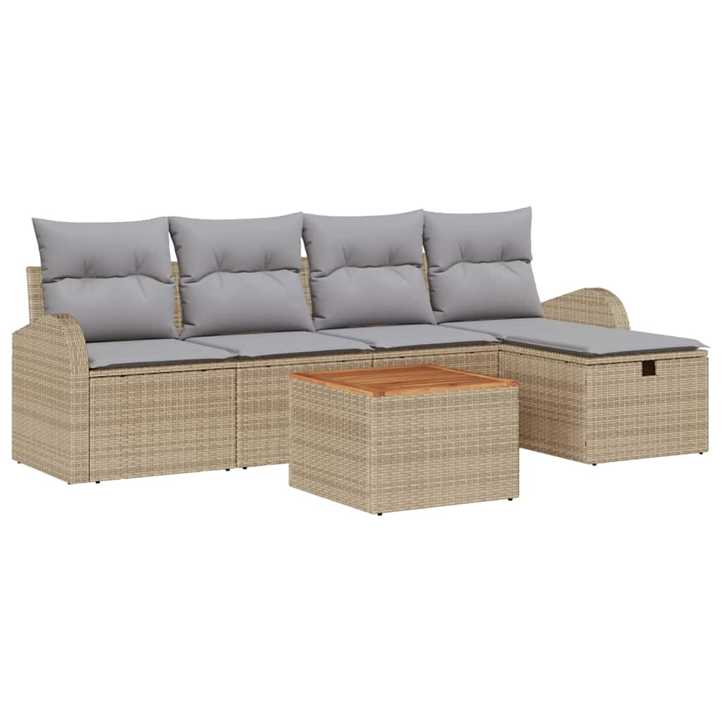 Conjunto de sofás de jardín 6 pcs Beige ratán sintético