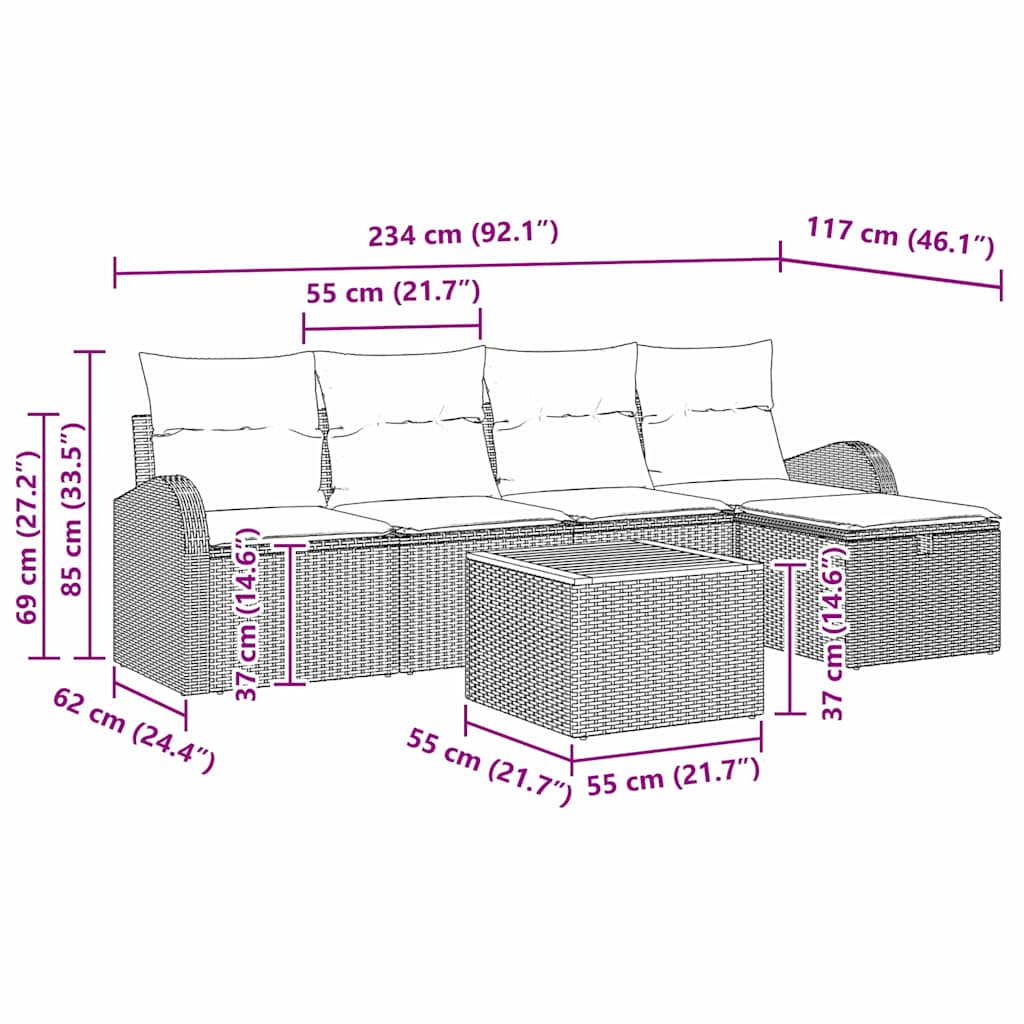 Conjunto de sofás de jardín 6 pcs Beige ratán sintético