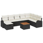 Conjunto de sofás de jardín 9 pcs Negro ratán sintético