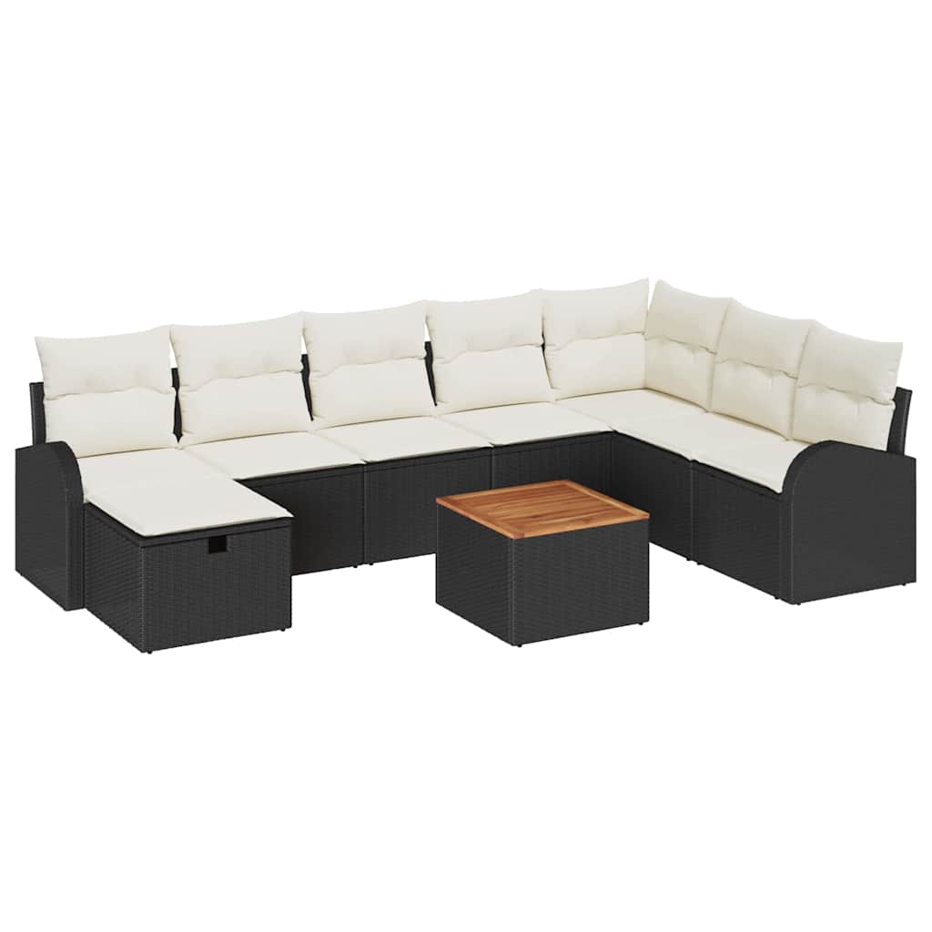 Conjunto de sofás de jardín 9 pcs Negro ratán sintético
