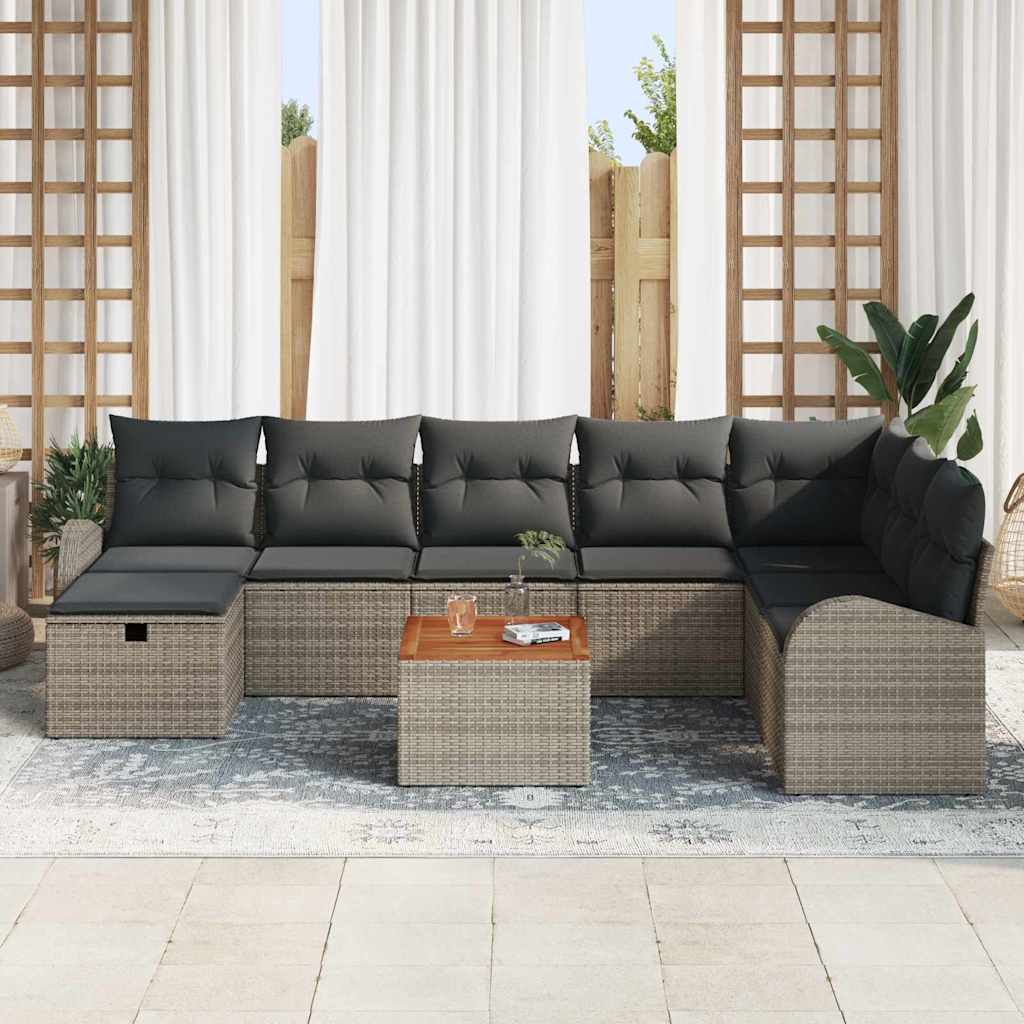 Conjunto de sofás de jardín 9 pcs Gris ratán sintético