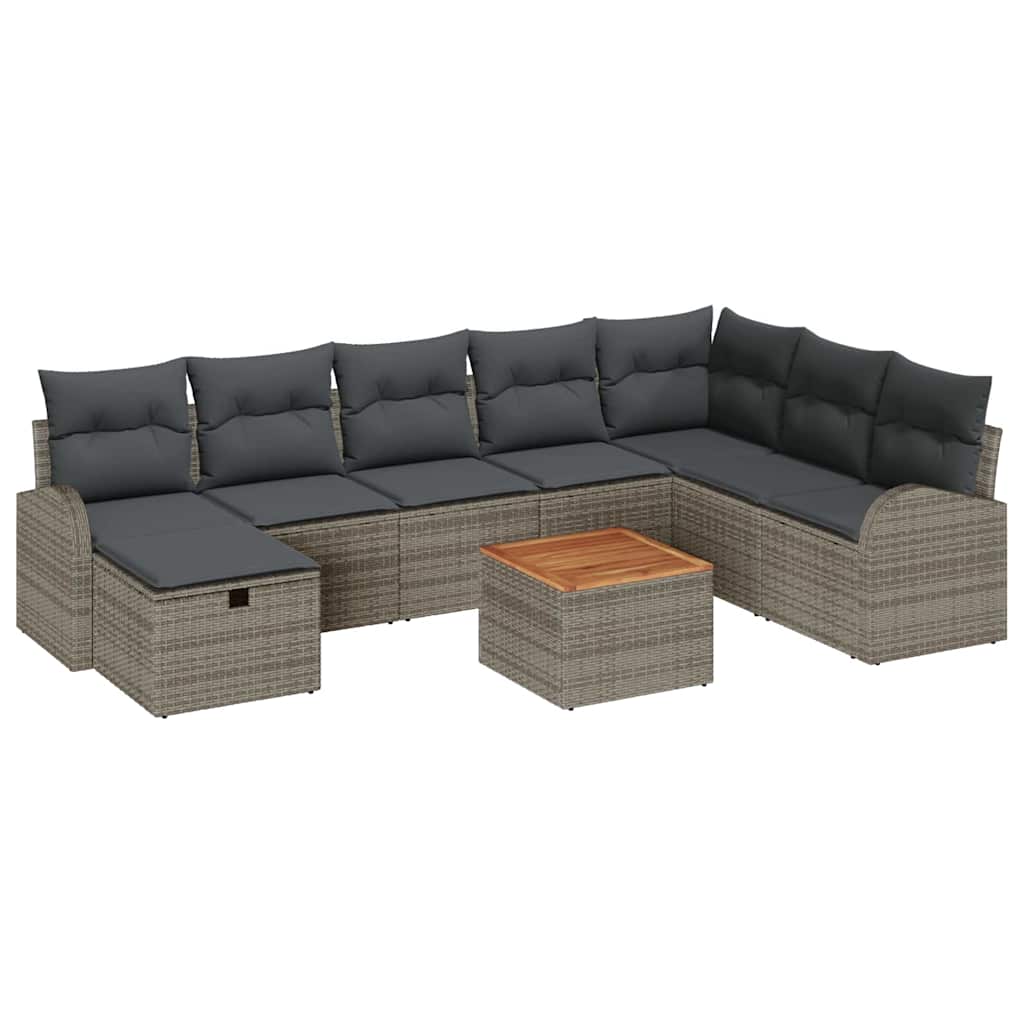 Conjunto de sofás de jardín 9 pcs Gris ratán sintético