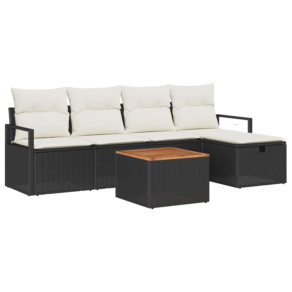Conjunto de sofás de jardín 6 pcs Negro ratán sintético