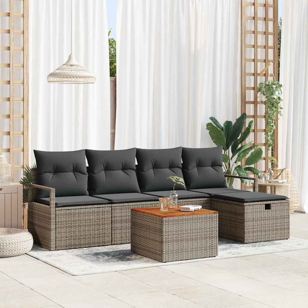 Conjunto de sofás de jardín 6 pcs Gris ratán sintético
