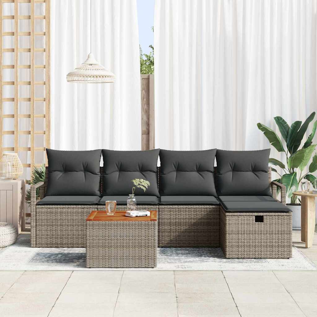 Conjunto de sofás de jardín 6 pcs Gris ratán sintético