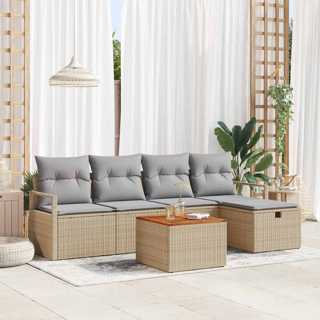 Conjunto de sofás de jardín 6 pcs Beige ratán sintético