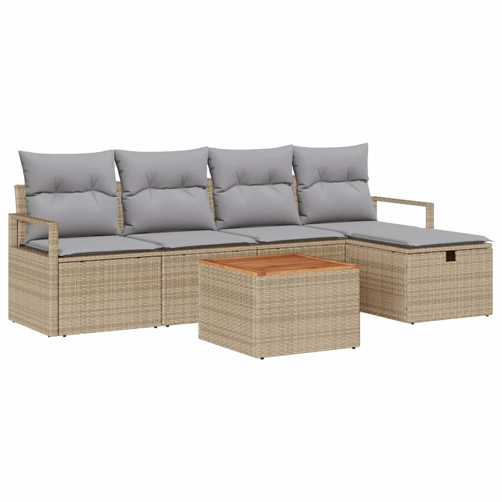 Conjunto de sofás de jardín 6 pcs Beige ratán sintético