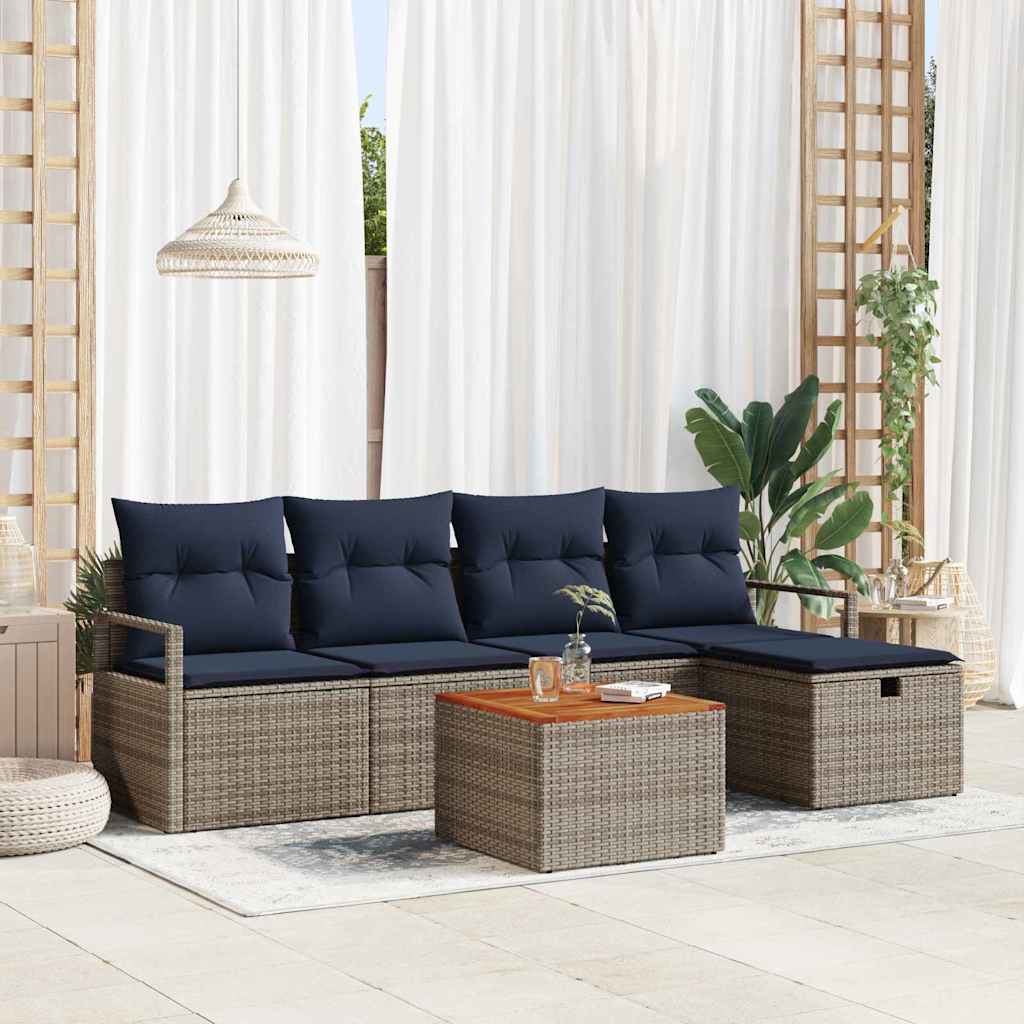 Conjunto de sofás de jardín 6 pcs Gris ratán sintético