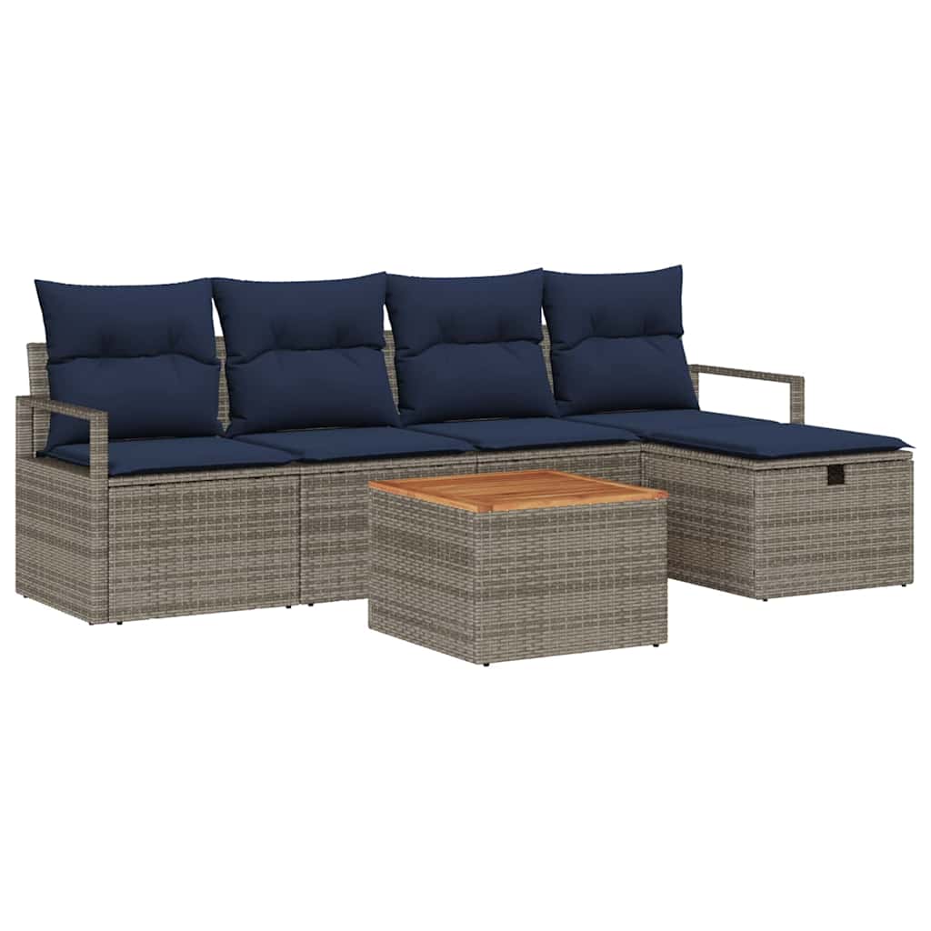 Conjunto de sofás de jardín 6 pcs Gris ratán sintético