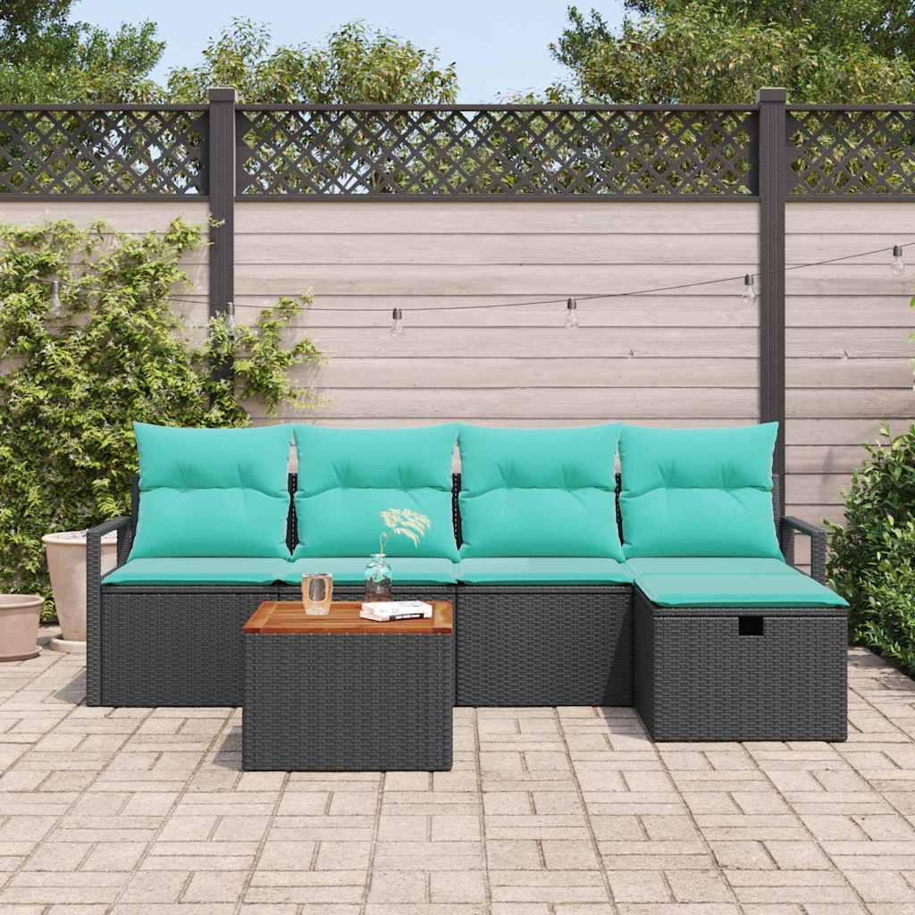 Conjunto de sofás de jardín 6 pcs Negro ratán sintético