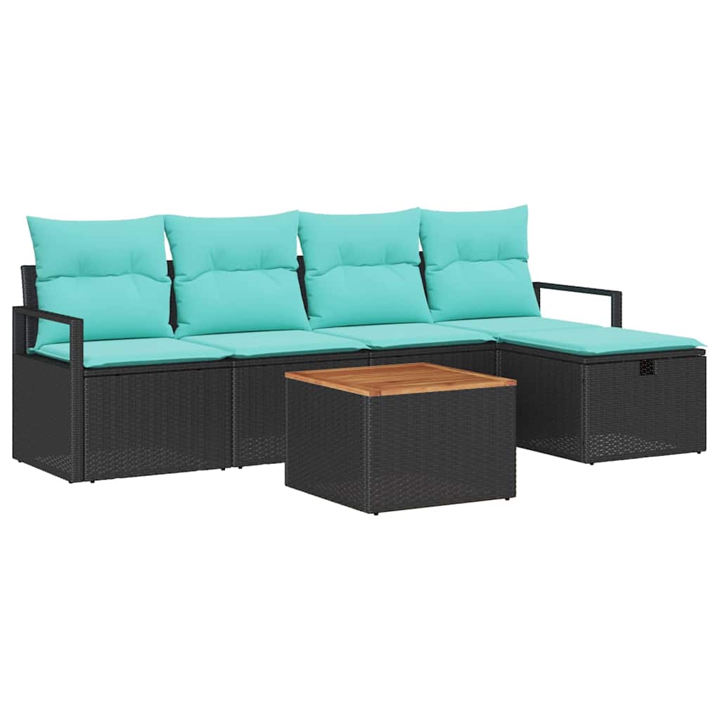 Conjunto de sofás de jardín 6 pcs Negro ratán sintético