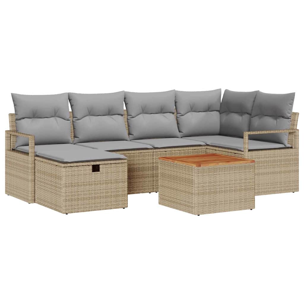 Conjunto de sofás de jardín 7 pcs Beige ratán sintético