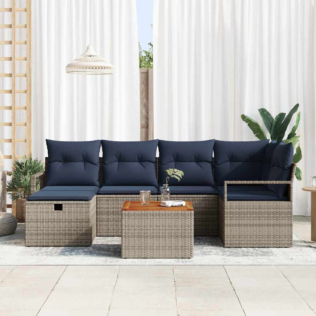 Conjunto de sofás de jardín 7 pcs Gris ratán sintético